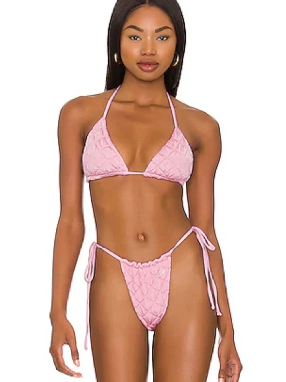 Frankie’s Bikinis Tia Eyelet Pink Puff Set Rhinestones Swim 2 Piece Small